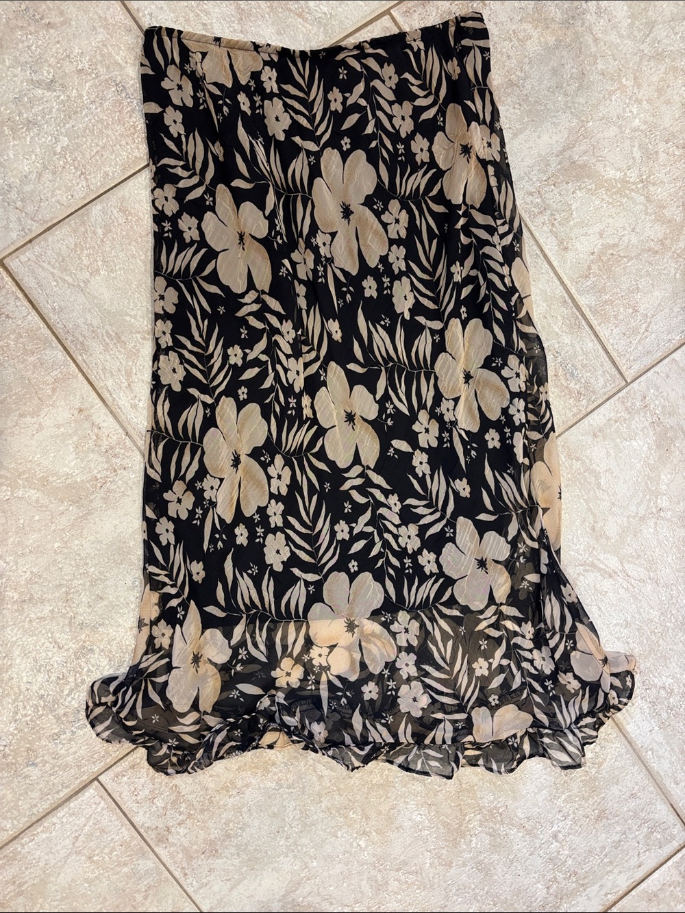 mandee Black Midi Skirt with Beige Floral Print
